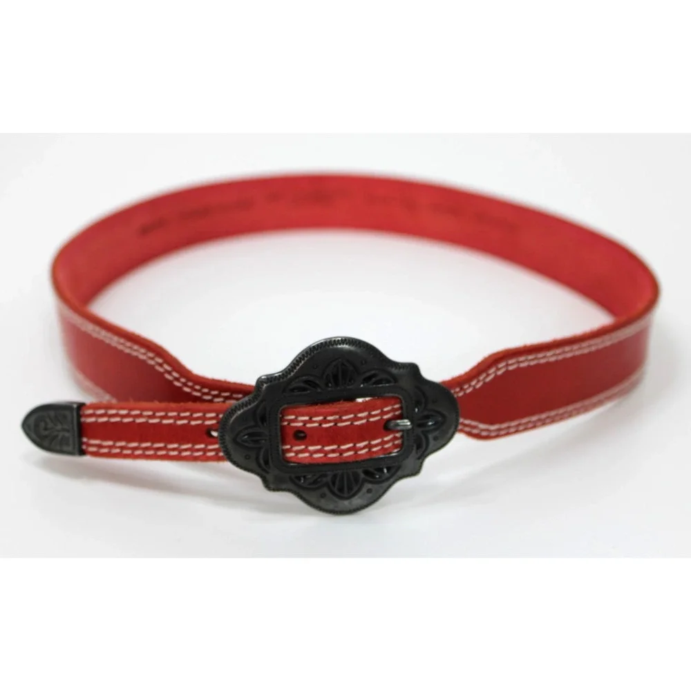 Vintage 80’s Liz Claiborne Stitched Red Leather Belt Western Women's Medium